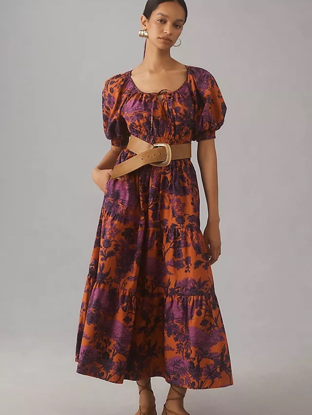 Purple & Orange Floral Puff-Sleeve Maxi Dress Somerset floral medium boho
